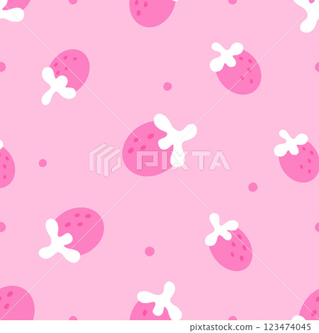 Cute Pink Strawberry Seamless Pattern for Playful and Aesthetic Designs, Cute pink strawberry seamless pattern, Cute Pink Strawberry Seamless Pattern for Playful and Aesthetic Designs, Cute pink strawberry seamless pattern, 123474045