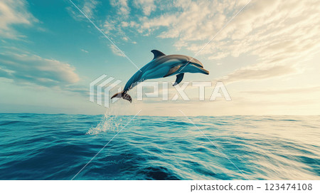 Happy dolphin jumping outside the sea at sunny day. 123474108