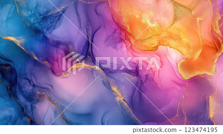 Colorful luxury abstract fluid art painting in alcohol ink technique. 123474195