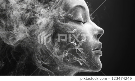 Woman face silhouette from smoke. 123474249