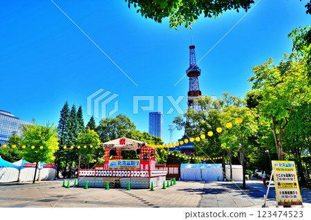 Scenery of the Hokkai Bon Odori festival venue in Odori Park, Sapporo 123474523