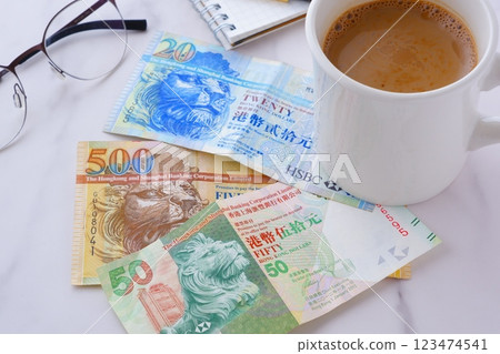 Hong Kong currency, Hong Kong dollar (HKD) banknotes Hong Kong currency, Hong Kong dollar (HKD) banknotes 123474541