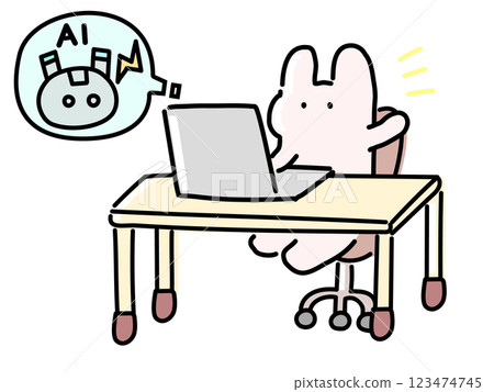 A rabbit talking to an AI robot on a computer 123474745