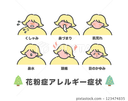 Hay fever allergy symptoms illustration set 123474835