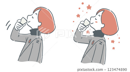 一組女人用酒杯喝清酒的插圖 一組女人用酒杯喝清酒的插圖 123474890