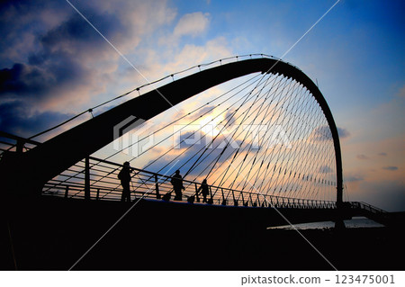 Sunset at Xiangshan Harp Bridge in Hsinchu County, Taiwan. Sunset at Xiangshan Harp Bridge in Hsinchu County, Taiwan. 123475001