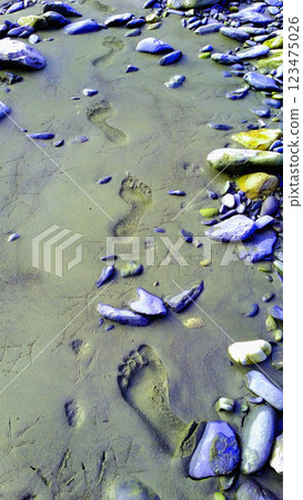 Barefoot Footprints on River Sand, Taiwan. Barefoot Footprints on River Sand, Taiwan. 123475026