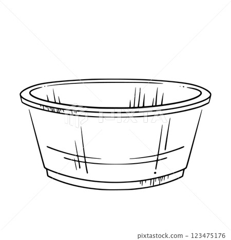 Aluminum basin. Minimalist vector illustration of an garden washbowl. Perfect for gardening, rustic decor, country style and storage visuals, card, sign, coloring pages. 123475176