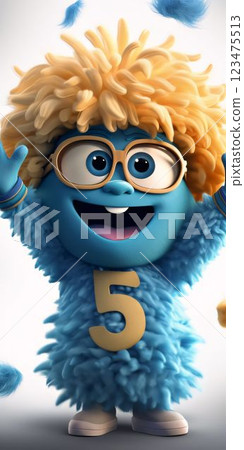 3d illustration of a cute cartoon character with blue wig and glasses 3d illustration of a cute cartoon character with blue wig and glasses 123475513