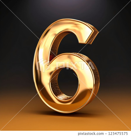 black background golden number 6. 3d rendered font. black background golden number 6. 3d rendered font. 123475575
