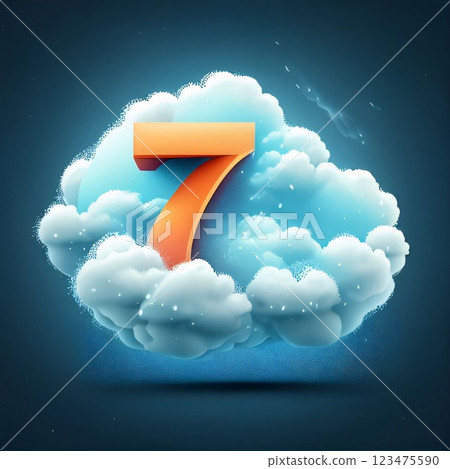 Number 7 in the clouds. Cloud computing concept. Vector illustration. Number 7 in the clouds. Cloud computing concept. Vector illustration. 123475590