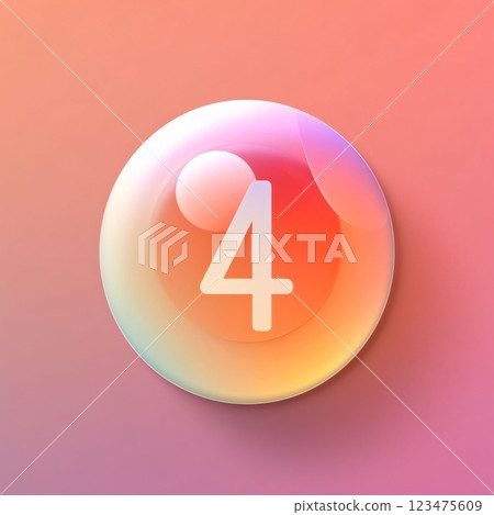 Glossy glass icon with number 4, isolated on colorful background Glossy glass icon with number 4, isolated on colorful background 123475609