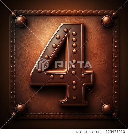 number four made in 3D made in 3D graphics, brown leather background number four made in 3D made in 3D graphics, brown leather background 123475610