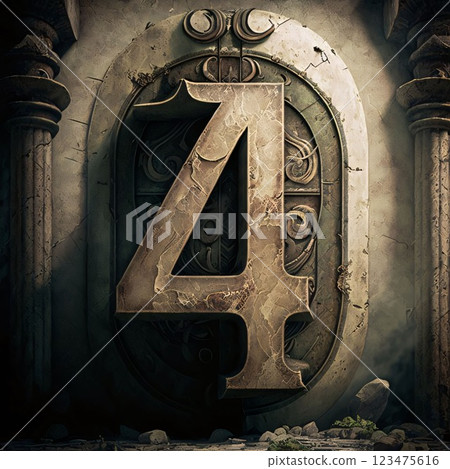 3D render of an old gothic font, letter 4 3D render of an old gothic font, letter 4 123475616