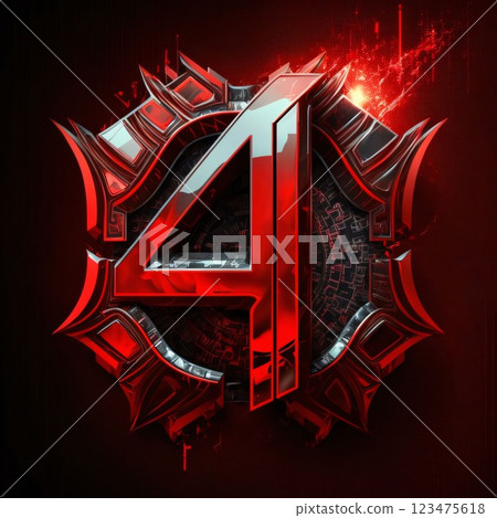 number 4 in futuristic style, 3d render, red and black number 4 in futuristic style, 3d render, red and black 123475618
