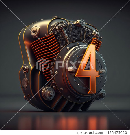 3d illustration of a gearbox with number 4 on a dark background 3d illustration of a gearbox with number 4 on a dark background 123475620