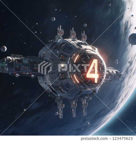 Astronaut in outer space with number 4. 3D rendering Astronaut in outer space with number 4. 3D rendering 123475623