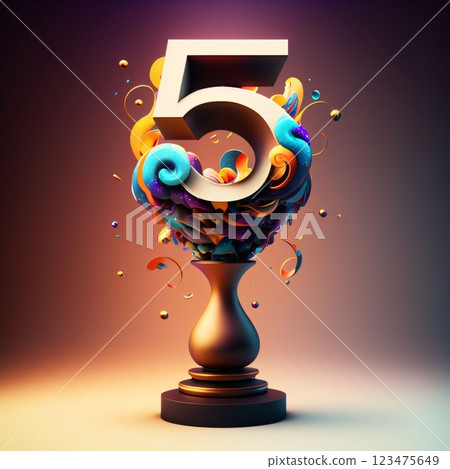 Number 5 with colorful splashes, 3d render, square image Number 5 with colorful splashes, 3d render, square image 123475649