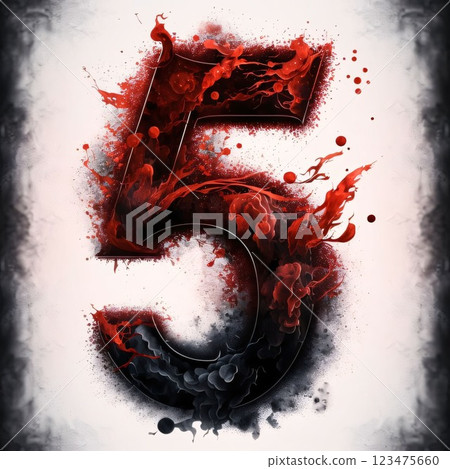 Number 5 with blood splashes on a white background. 3d illustration Number 5 with blood splashes on a white background. 3d illustration 123475660