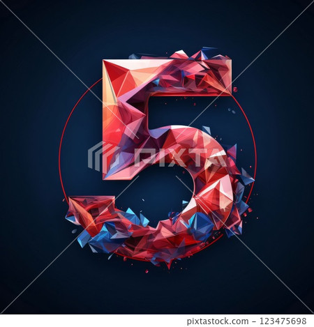 Number 5, low poly style font made of triangles, vector illustration Number 5, low poly style font made of triangles, vector illustration 123475698