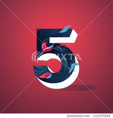 Futuristic number 5, vector illustration graphic design template element. 123475699