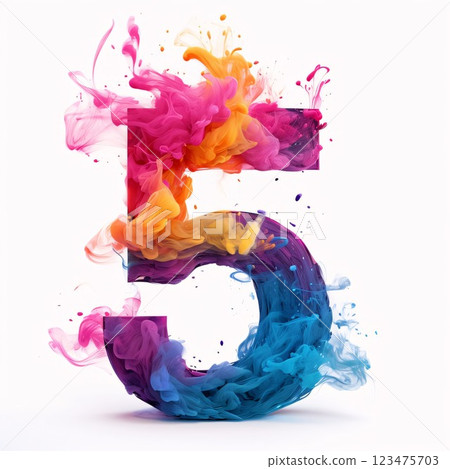 Number 5 made of colorful ink splashes isolated on white background. 3d rendering Number 5 made of colorful ink splashes isolated on white background. 3d rendering 123475703