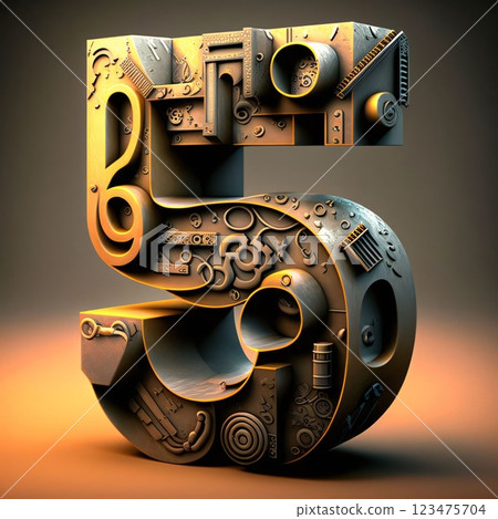 Futuristic 3d font. Number 5. 3D rendering Futuristic 3d font. Number 5. 3D rendering 123475704