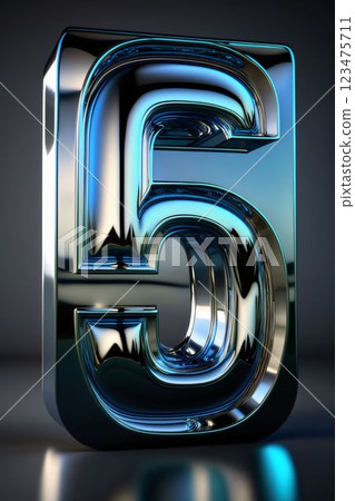 Metal letter 5 uppercase on dark background. 3d rendering 123475711