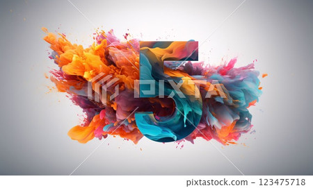 Number 5 made of colorful ink splashes on white background. 3D rendering Number 5 made of colorful ink splashes on white background. 3D rendering 123475718