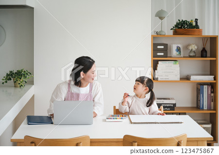 A woman who teleworks while raising children A woman who teleworks while raising children 123475867