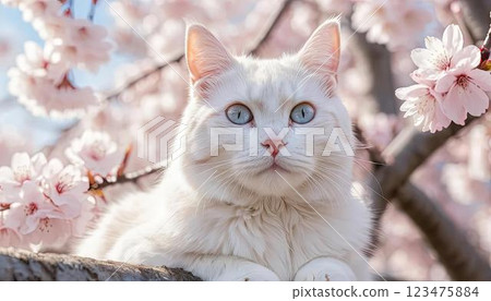 貓咪與櫻花/日本的春天 123475884