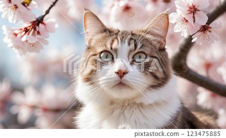 貓咪與櫻花/日本的春天 123475885
