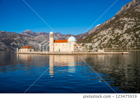 Church of Our Lady of the Rocks near Perast in Montenegro. Boka Kotor bay, Europe. Church of Our Lady of the Rocks near Perast in Montenegro. Boka Kotor bay, Europe. 123475919