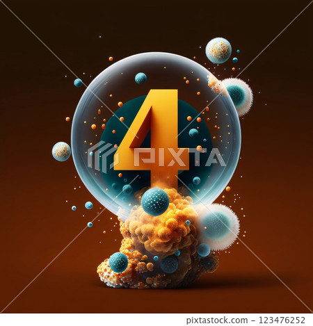 number 4 in a snow globe with abstract spheres, 3d illustration number 4 in a snow globe with abstract spheres, 3d illustration 123476252