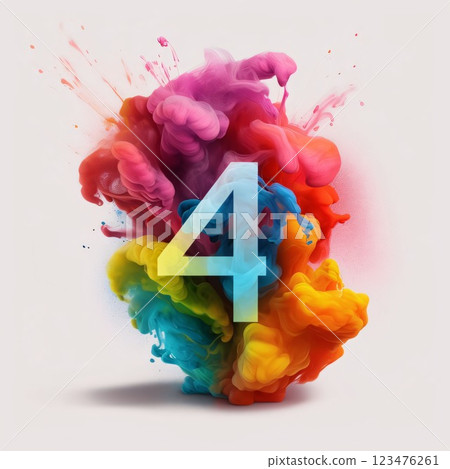 Number 4 in colorful ink cloud isolated on white background. 3D rendering Number 4 in colorful ink cloud isolated on white background. 3D rendering 123476261