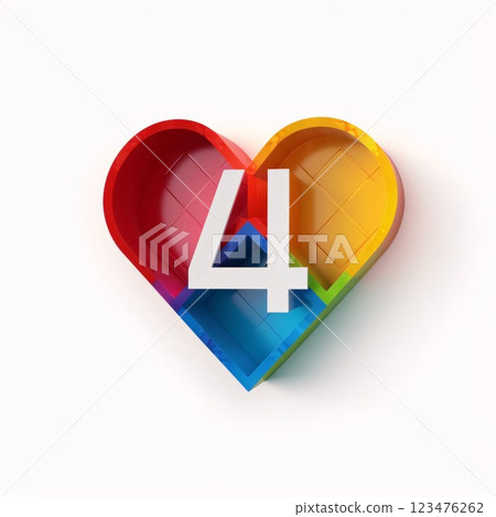Number 4 in the shape of a heart on a white background. 123476262