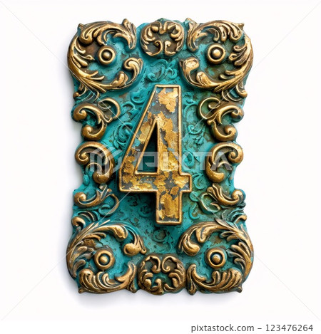 Number 4 with vintage ornament on a white background. 3d illustration 123476264