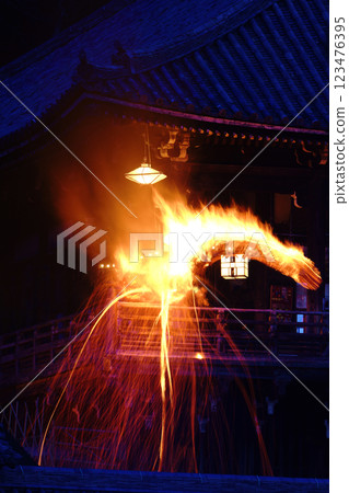 Todaiji Temple's Nigatsudo Hall Stage and the Omizutori Torches Todaiji Temple's Nigatsudo Hall Stage and the Omizutori Torches 123476395