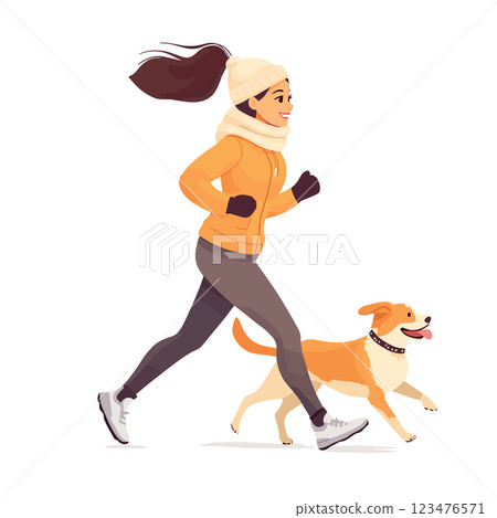 sporty jogging woman with dog isolated vector illustration 123476571