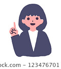 A woman with short hair raising her index finger 123476701