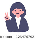 A woman with short hair making a peace sign 123476702