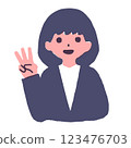 A woman with short hair holding up three fingers 123476703