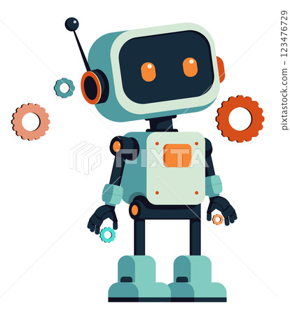 Flat vintage robot with gears Flat vintage robot with gears 123476729