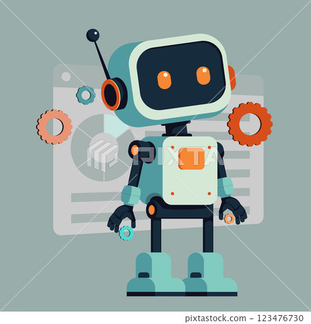 Flat vintage robot with gears Flat vintage robot with gears 123476730