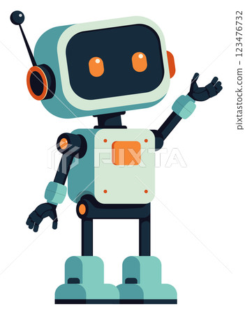 Flat vintage teal robot 123476732