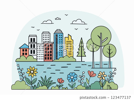 City landscape with buildings, park City landscape with buildings, park 123477137