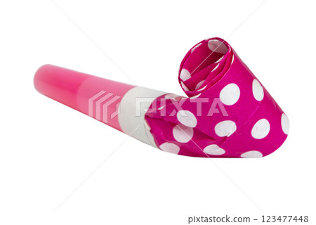 Party horn blowout in dots isolated on the white background Party horn blowout in dots isolated on the white background 123477448