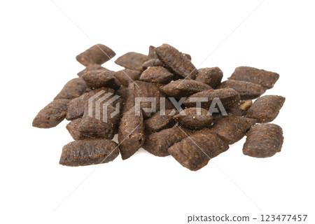 Cat food crunchy pieces snack dry isolated on the white background 123477457