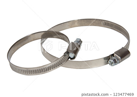 Metalic construction stainless ring clamp isolated on the white background Metalic construction stainless ring clamp isolated on the white background 123477469