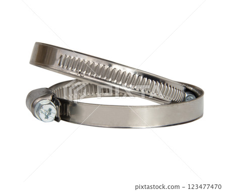 Metalic construction stainless ring clamp isolated on the white background 123477470